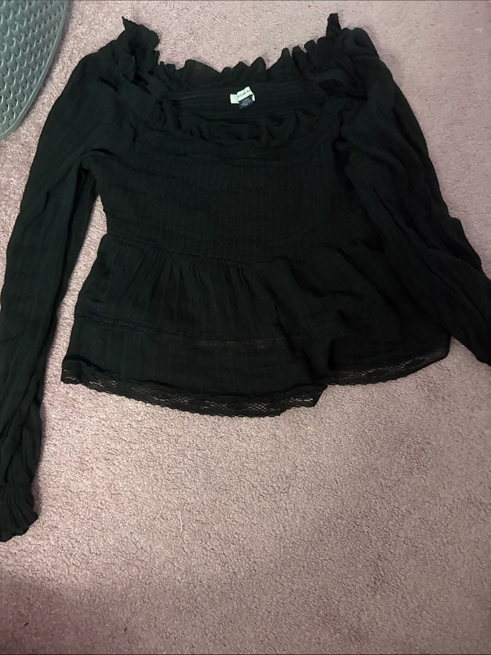 American Eagle Outfitters Black Smocked Peasant Blouse